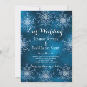 Schneeflocken elegante marineblaue Winter rustikal Einladung (Vorderseite)