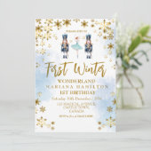 Schneeflocken Erstes Winter Wunderland 1. Geburtst Einladung (Stehend Vorderseite)