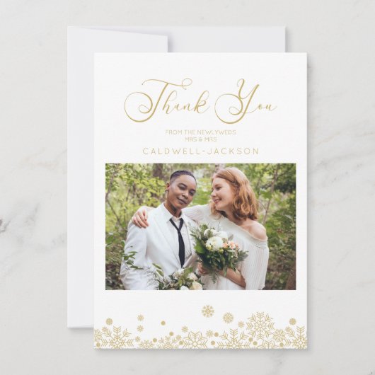 Schneeflocken Fake Gold Effekt Erste Frohe Weihnac Dankeskarte (Vorderseite)