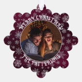 Schneeflocken Familienrotes Foto Ornament Card (Rückseite)