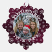 Schneeflocken Familienrotes Foto Ornament Card (Vorderseite)