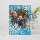 Schneeflocken Foto Aqua Feiertagskarte (Stehend Vorderseite)