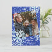 Schneeflocken Foto Blau Feiertagskarte (Stehend Vorderseite)