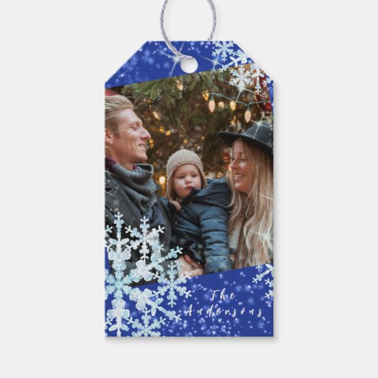 Schneeflocken Foto Blau Geschenkanhänger (Vorderseite)