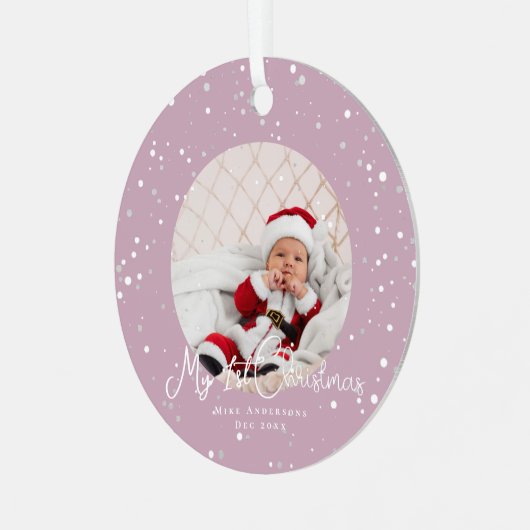Schneeflocken Foto Elegante Magenta Ornament Aus Metall (Vorderseite links)
