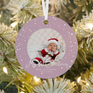 Schneeflocken Foto Elegante Magenta Ornament Aus Metall