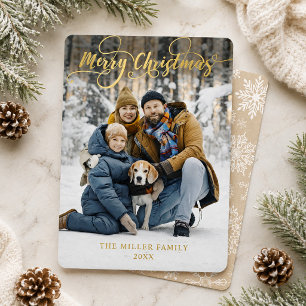 Schneeflocken-Foto-Familie Frohe Weihnachten Golds Folien Feiertagskarte