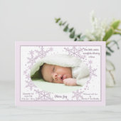 Schneeflocken Foto Frame Rosa Geburtshinweis Einladung (Stehend Vorderseite)