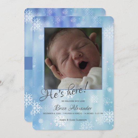 Schneeflocken Foto Geburtsankündigung Einladung (Vorne/Hinten)