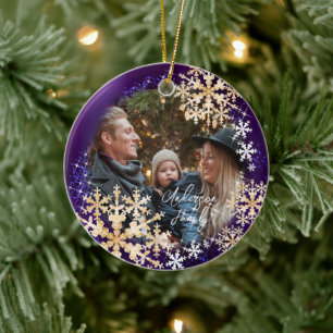 Schneeflocken Foto Lila Keramik Ornament