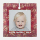 Schneeflocken Foto Red Ornament Aus Glas (Vorderseite)