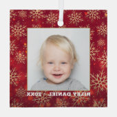 Schneeflocken Foto Red Ornament Aus Glas (Rückseite)