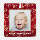 Schneeflocken Foto Red Ornament Aus Metall (Rückseite)