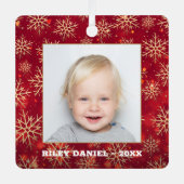 Schneeflocken Foto Red Ornament Aus Metall (Vorderseite)