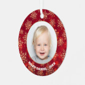 Schneeflocken Foto Red Ornament Aus Metall (Vorderseite links)