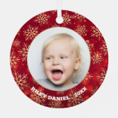 Schneeflocken Foto Red Ornament Aus Metall (Rückseite)