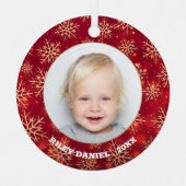 Schneeflocken Foto Red Ornament Aus Metall (Vorderseite)