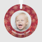 Schneeflocken Foto Rot Akryllisch Ornament (Rückseite)