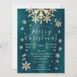 Schneeflocken Foto Türkis Gold Einladungskarte