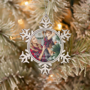 Schneeflocken Foto Weihnachtsschmuck Zinn-Ornament