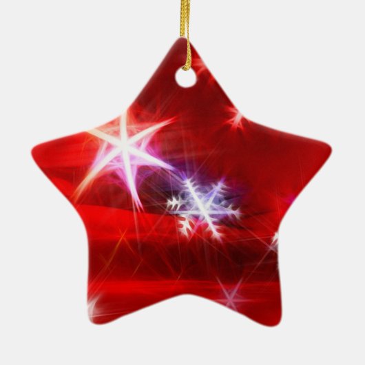 Schneeflocken-Fraktal in Rot Keramik Ornament (Hinten)