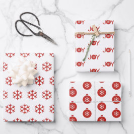 Schneeflocken, Freude und Weihnachtsbälle Muster Geschenkpapier Set