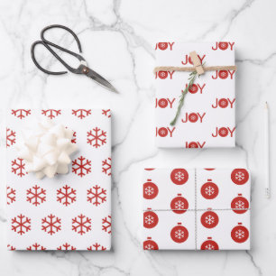 Schneeflocken, Freude und Weihnachtsbälle Muster Geschenkpapier Set