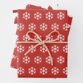 Schneeflocken, Freude und Weihnachtsbaum Rotes Mus Geschenkpapier Set (Beispiel)