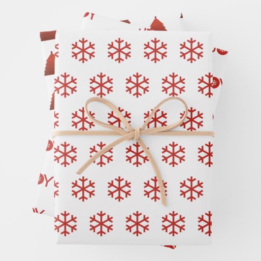 Schneeflocken, Freude und Weihnachtsbaummuster Geschenkpapier Set (Beispiel)