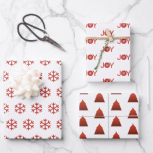 Schneeflocken, Freude und Weihnachtsbaummuster Geschenkpapier Set