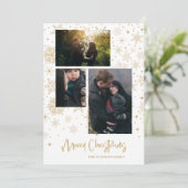 Schneeflocken Frohe Weihnachts-Foto-Familie Gold Karte (Stehend Vorderseite)