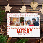 Schneeflocken Frohe Weihnachtsschrift Familie 2 Fo Feiertagskarte<br><div class="desc">Schneeflocken Frohe Weihnachts-Script Familie 2 Foto Holiday Card. Niedliches Schneeflockenmuster. Moderne und trendige Typografie und Schrift. Fügen Sie 2 Fotos und Text hinzu und machen Sie eine süße und eine schicke Karte.</div>