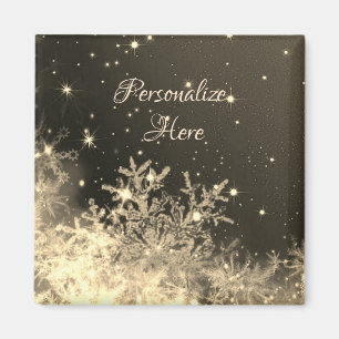Schneeflocken funkelnde braune Goldcreme Winter Magnet