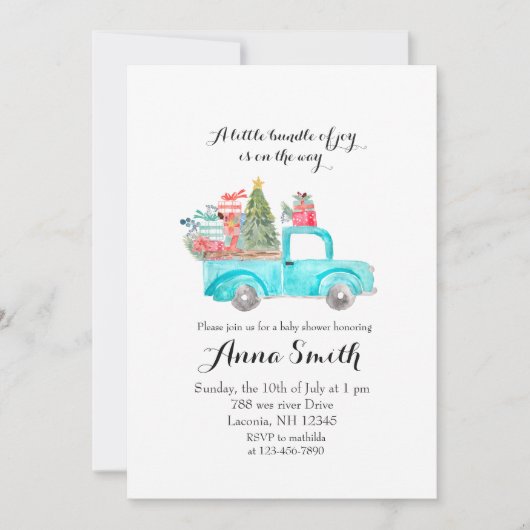 Schneeflocken für Blaue LKW Weihnachtsjunge Dusche Einladung (Vorderseite)