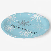 Schneeflocken, gefroren, zum Geburtstag glücklich, Pappteller (Schrägansicht)