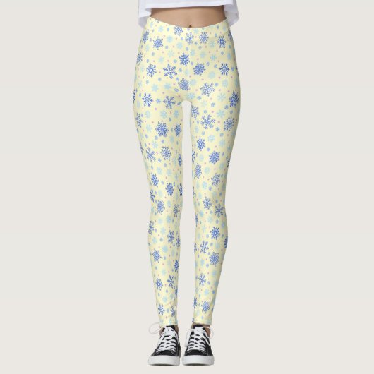 Schneeflocken Gelbe Pastel Gelb Elegant Stilvoll Leggings (Vorderseite)