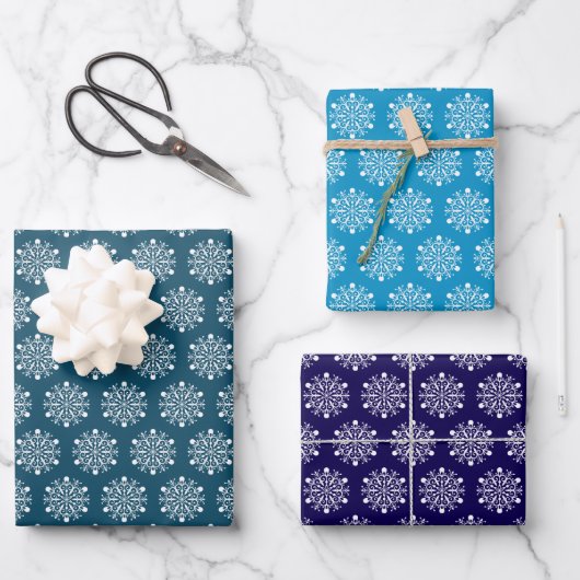 Schneeflocken, gepolstert, Wrapping Paper Sheets Geschenkpapier Set (Vorderseite)