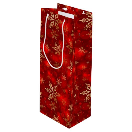Schneeflocken Geschenktüte Für Weinflaschen (Vorderseite Schrägansicht)