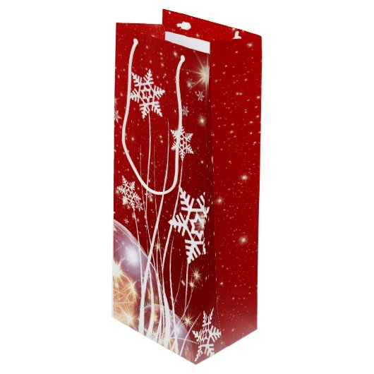 Schneeflocken Geschenktüte Für Weinflaschen (Vorderseite Schrägansicht)