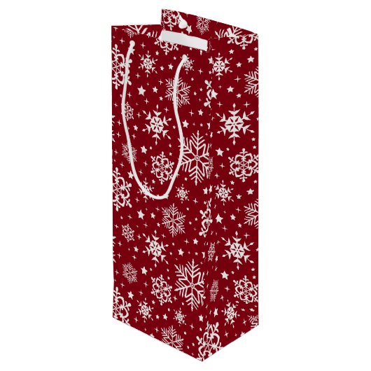 Schneeflocken Geschenktüte Für Weinflaschen (Rückseite Schrägansicht)