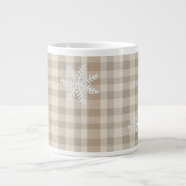 Schneeflocken-Gingham-Karo-Mug – Beige & Taupe Rus Jumbo-Tasse