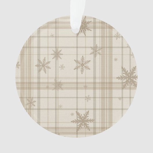 Schneeflocken-Gingham-Karo-Schmuck – Neutral Beige Ornament (Vorderseite)