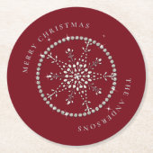 Schneeflocken Glitzern Glitzer Roter Weihnachtssch Runder Pappuntersetzer (Vorderseite)