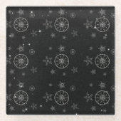 Schneeflocken Glitzern Glitzer Schwarzer Weihnacht Glasuntersetzer (Vorderseite)