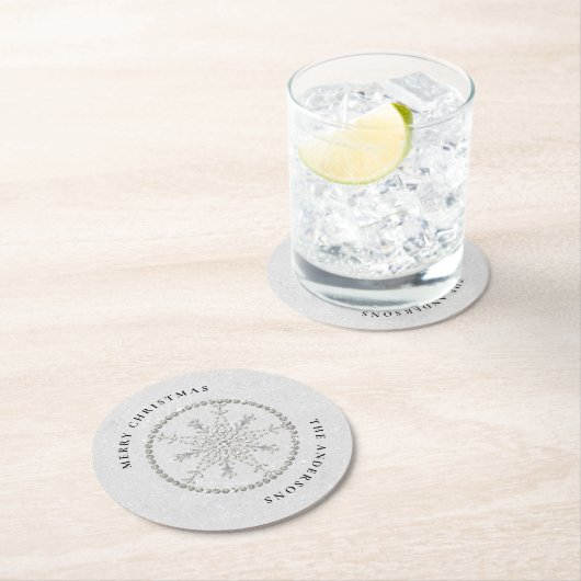 Schneeflocken Glitzern Glitzer Weißer Weihnachtssc Runder Pappuntersetzer (Vor Ort)