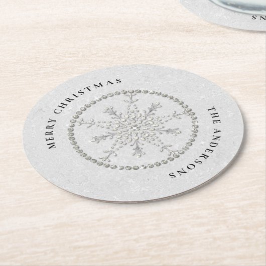 Schneeflocken Glitzern Glitzer Weißer Weihnachtssc Runder Pappuntersetzer (Angewinkelt)