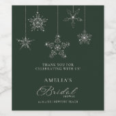 Schneeflocken Glitzern Grün Winter Brautparty Weinetikett (Einzelnes Label)