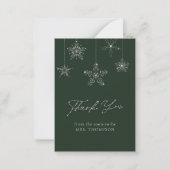 Schneeflocken Glitzern Grün Winter Hochzeit Danke Mitteilungskarte (Vorderseite)