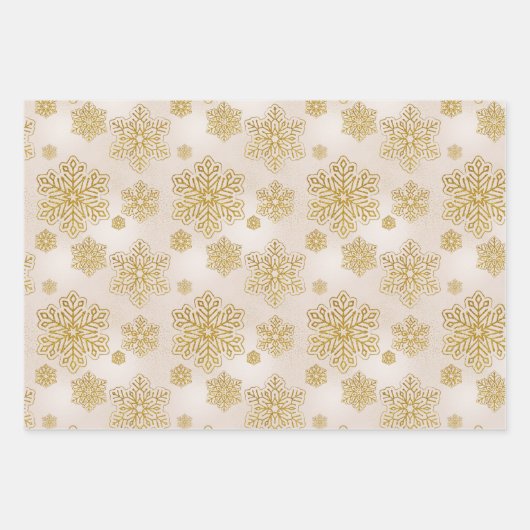 Schneeflocken Gold, Rosa, Silberer Glitzer Sparkor Geschenkpapier Set (Vorderseite)