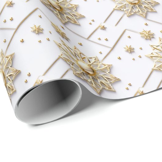 Schneeflocken goldweiß, nahtlose Weihnachten Winte Geschenkpapier (Rolleneckpunkt)